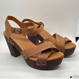 Avellini Italian Brown Leather Sandals Wood Heels 41/11